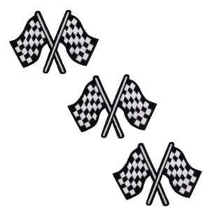 checkered flag embroidered iron on patches win finish race racing emblems