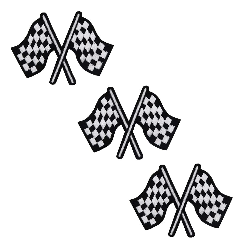 Checkered Flag Embroidered Iron On Patches Win Finish Race Racing Emblems