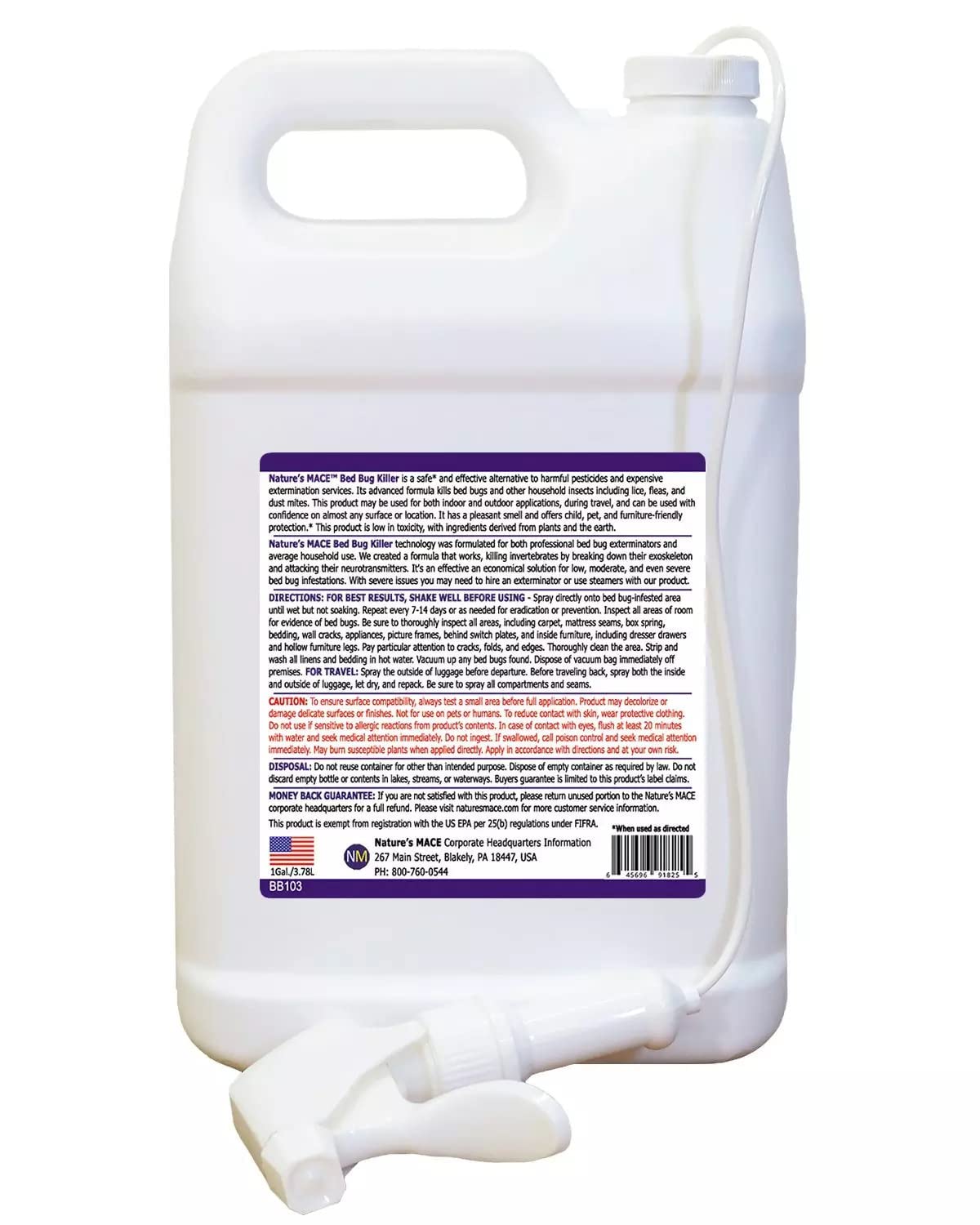 Nature’s MACE Bed Bug Killer 1 Gal Spray/Commercial Grade Bed Bug Killer/Kills Eggs, Nymphs, and Adults Bed Bugs on Contact/Odorless & Non-Staining Spray