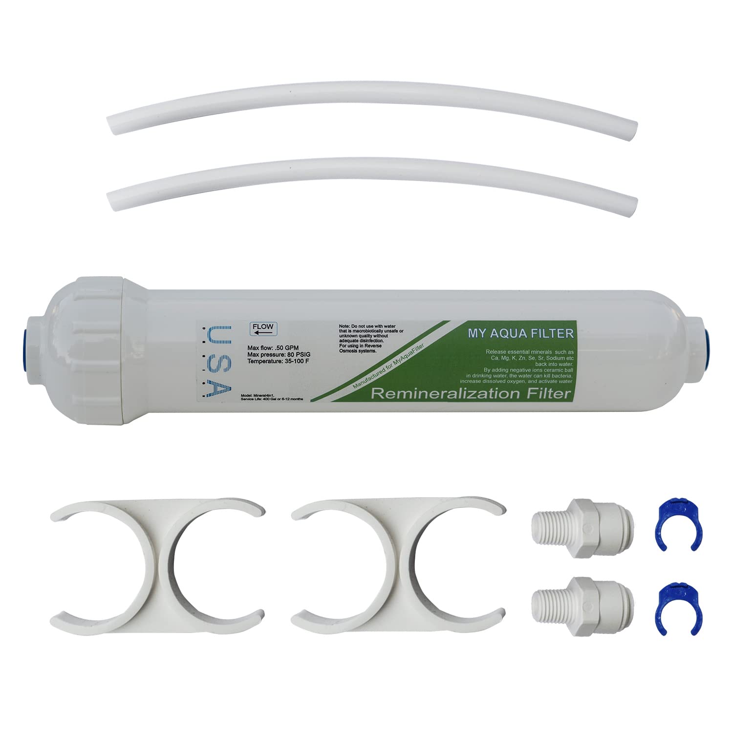 Upgrade Your RO Reverse Osmosis with 4-in-1 Re-Mineralization Inline Water Filter, 3/8" connection