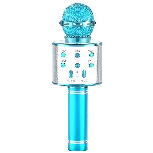 IJO Handheld Bluetooth Karaoke Microphone-Kids Birthday Wireless Mic Singing Toys-Gifts for Age 3 4 5 6 7 8 9 10 Years Old Girls and Boys(Blue)