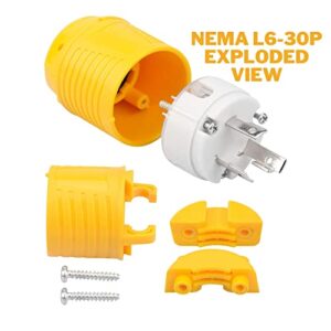 Sintron NEMA L6-30P 30 Amp Twist Lock Plug, 250 Volt, 2 Pole, 3 Wire, ETL Listed, Male Plug Locking Connector for Welder Generator Transfer Switches Power Tool, Industrial Grade, Grounding 7500 Watts