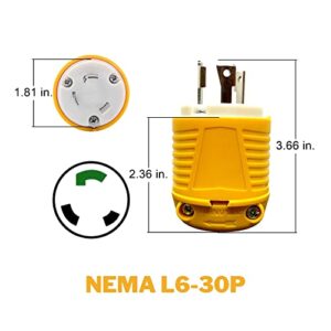 Sintron NEMA L6-30P 30 Amp Twist Lock Plug, 250 Volt, 2 Pole, 3 Wire, ETL Listed, Male Plug Locking Connector for Welder Generator Transfer Switches Power Tool, Industrial Grade, Grounding 7500 Watts