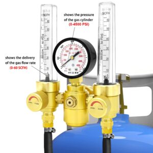 OYHBO Dual Output Argon Regulator Flow Meter for Tig Mig Welding Welder CGA-580 Inlet