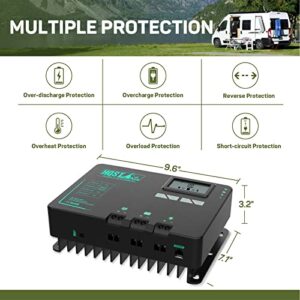 HQST MPPT Solar Charge Controller 40 Amp Negative Grounded Controller with Bluetooth LCD Display, 12V/24V DC Input Solar Panel Regulator for Gel Sealed Flooded and Lithium Battery