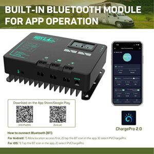 HQST MPPT Solar Charge Controller 40 Amp Negative Grounded Controller with Bluetooth LCD Display, 12V/24V DC Input Solar Panel Regulator for Gel Sealed Flooded and Lithium Battery