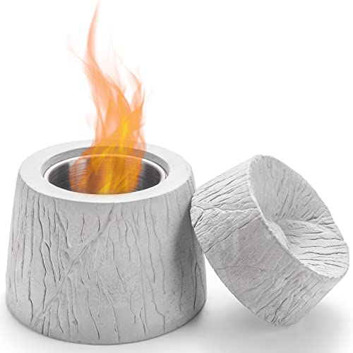 Lagute Tabletop Firepit with Stainless Steel Inside Wall, Concrete Volcano Fireplace, Rubbing Alcohol Bio Ethanol Fire Pit Indoor Outdoor, Portable Fire Bowl Pot, Dark Gray