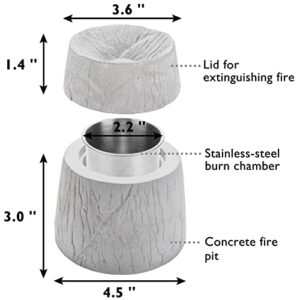 Lagute Tabletop Firepit with Stainless Steel Inside Wall, Concrete Volcano Fireplace, Rubbing Alcohol Bio Ethanol Fire Pit Indoor Outdoor, Portable Fire Bowl Pot, Dark Gray