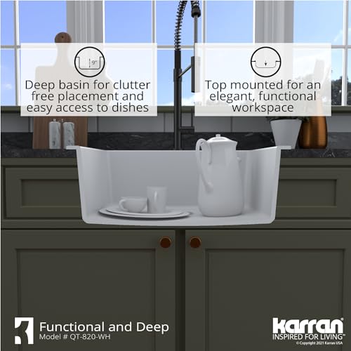 Karran QT-820 Top Mount 25 in. Single Bowl Quartz Kitchen Sink in White