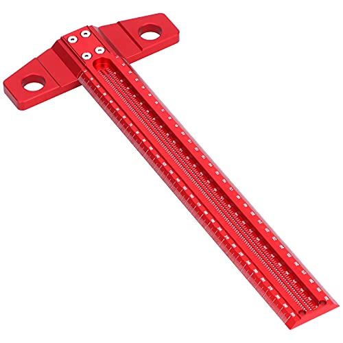 T Square Ruler Aluminum Alloy Removable Woodworking Scriber Art Framing Drafting Tools Ultra Precision Marking Ruler(Red)(300mm)