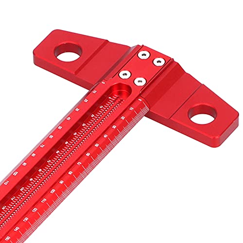 T Square Ruler Aluminum Alloy Removable Woodworking Scriber Art Framing Drafting Tools Ultra Precision Marking Ruler(Red)(300mm)