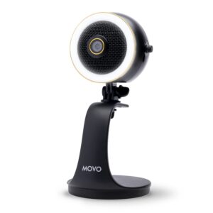 movo webmic hd pro all-in-one webcam with microphone and ring light- 1080p hd camera, pro cardioid condenser microphone, led ring light -hd webcam for streaming, video conferencing, recording, gaming