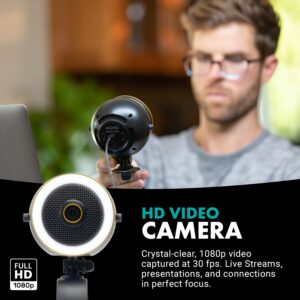 Movo WebMic HD Pro All-in-One Webcam with Microphone and Ring Light- 1080p HD Camera, Pro Cardioid Condenser Microphone, LED Ring Light -HD Webcam for Streaming, Video Conferencing, Recording, Gaming