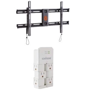 echogear tv wall mount for tvs up to 90" & on-wall surge protector with 6 pivoting outlets - low profile design - easy install