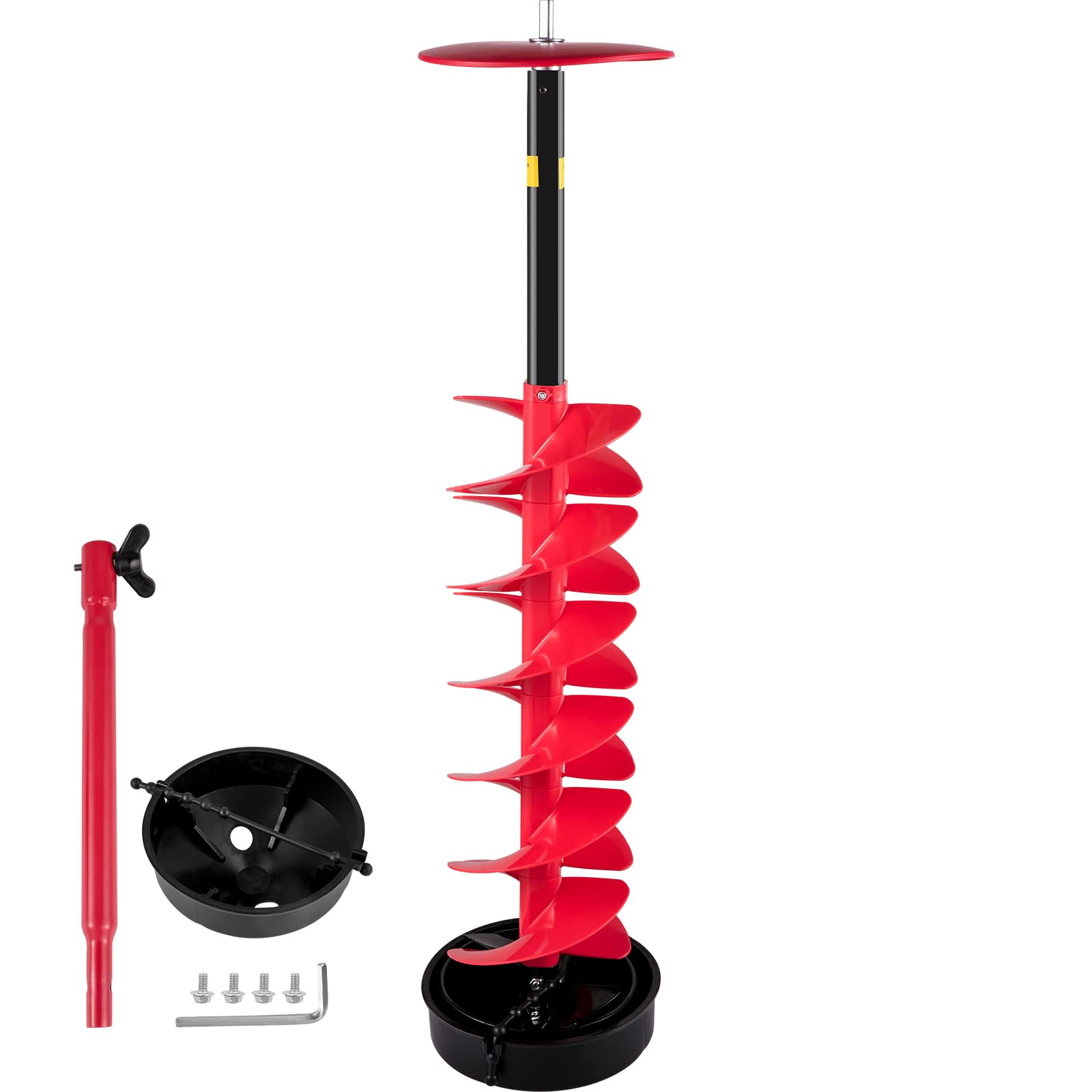 VEVOR Ice Drill Auger, 8" Diameter Nylon Ice Auger, 39" Length Ice Auger Bit,Auger Drill with 11.8" Extension Rod,Auger Bit w/Drill Adapter,Top Plate & Blade Guard for Ice Fishing Ice Burrowing Red