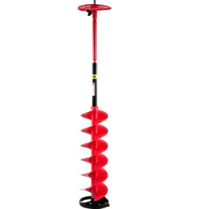 VEVOR Ice Drill Auger, 8" Diameter Nylon Ice Auger, 39" Length Ice Auger Bit,Auger Drill with 11.8" Extension Rod,Auger Bit w/Drill Adapter,Top Plate & Blade Guard for Ice Fishing Ice Burrowing Red