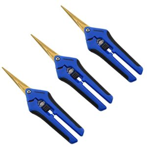 homeaning 3 packs garden pruning shears with curved blades, garden trimming scissors, gardening hand pruning snips titanium coated precision bonsai pruning shears, convenient flower cutters (blue)