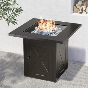 grand patio outdoor gas fire pit table 28-inch square propane gas fire pit csa safety approved 50000btu with steel tabletop, removable lid, and lava rock for garden, backyard, and deck parties