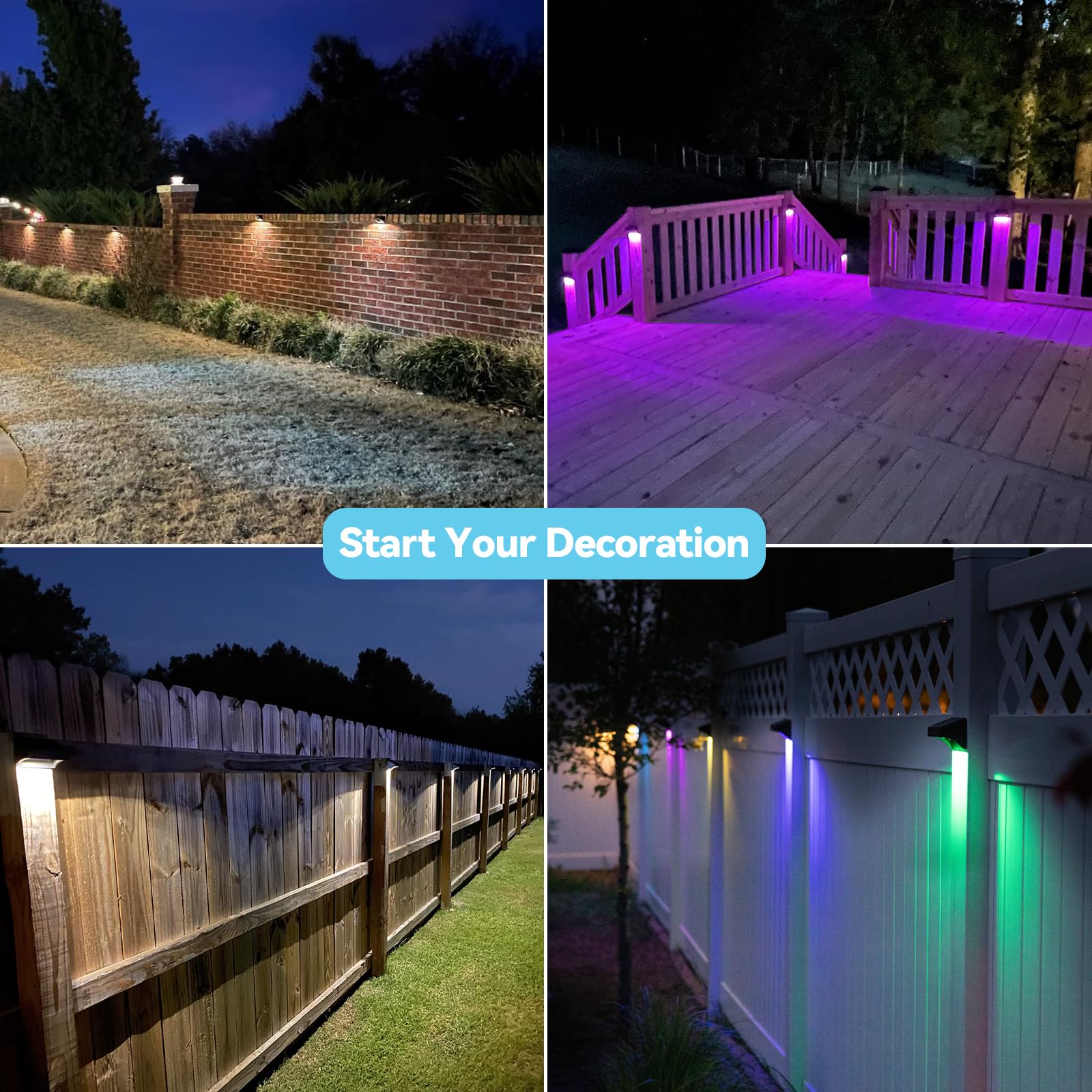 Bridika Solar Fence Lights, Outdoor Waterproof Warm White & Color Glow LED, Solar Outdoor Wall Lights for Backyard, Patio, Deck Railing, Stair Handrail, Pool and Wall (8 Packs)