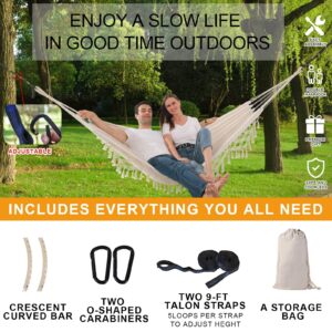 SXSEAGLE Hammock Hanging Swing Double Max 500lbs Macrame for Indoor Outdoor Patio Yard Garden (Beige)