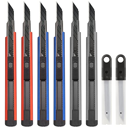 URASISTO 6 Pack Utility knife Retractable with 30 Degree Snap Off Blade Lockable Cardsharp Box Cutter Knife with Extra 20 Sharp Blades for Heavy Duty Office, Home, Arts Crafts, Hobby