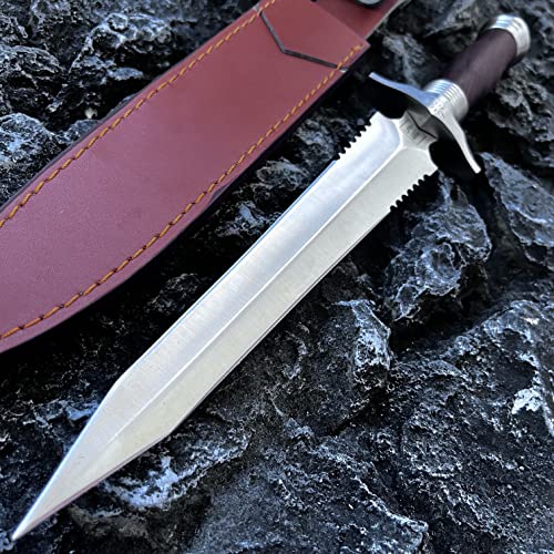 MADSABRE Fixed Blade Hunting Knife Saber with Leather Sheath, 15 Inches ...