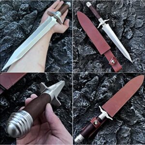 MADSABRE Fixed Blade Hunting Knife Saber with Leather Sheath, 15 Inches Outdoor Survival Tactical Knives, Double Edged Serrated Dagger Wood Handle