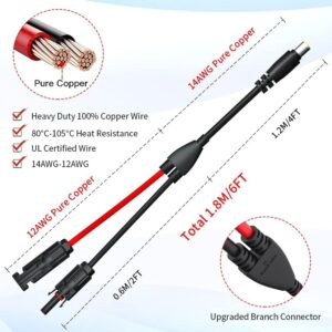 ELECTOP DC 8mm Extension Cable 20Ft 14AWG, Solar Panel Connector to DC 8mm Adapter Cable, with 5.5x2.5mm Converter Solar Connectors for GZ Yeti Jackery Solar Generator Portable Power Station