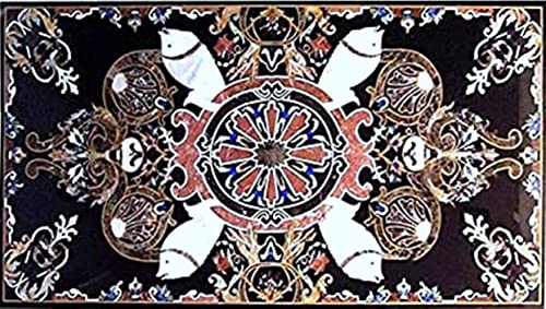 48" x 24" Inch Black Marble Dining Table/Coffee Table Italian Pietra Dura Design Outdoor Indoor Table, Office Table, Conference Table