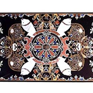 48" x 24" Inch Black Marble Dining Table/Coffee Table Italian Pietra Dura Design Outdoor Indoor Table, Office Table, Conference Table