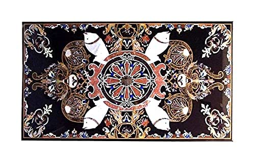 48" x 24" Inch Black Marble Dining Table/Coffee Table Italian Pietra Dura Design Outdoor Indoor Table, Office Table, Conference Table