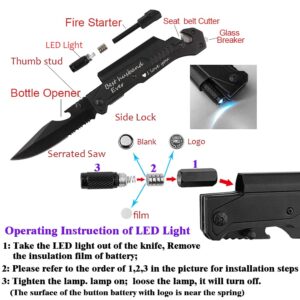 Engraved Pocket Knife, Best Husband Ever, Pocket Knife for Men with 6 Functions, LED Light, Fire Starter, Bottle Opener, Seat Belt Cutter, Glass Breaker, Birthday Anniversary Present for Men Husband