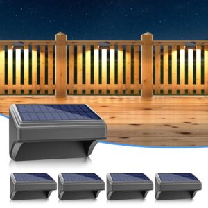 aulanto solar fence lights 4 pack, fence solar lights ip67 waterproof outdoor lights,warm white and 10 rgb color glow modes, solar lights outdoor decor for backyard,garden,fence,wall,deck,stairs.