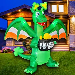 seasonblow 7 ft inflatable st. patrick's day dragon holding a pot of gold decoration with shamrock horn irish wings led blow up yard decor for lawn yard garden indoor outdoor holiday party