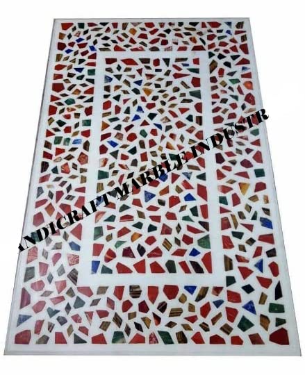 48" x 24" Inch White Marble Dining Table/Coffee Table Italian Pietra Dura Design Outdoor Indoor Table, Office Table, Conference Table