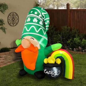 JOYEASE 5Ft Inflatable St Patricks Day Gnome with Rainbow Pot of Gold Decoration, LED Light Up Blow up Gnome for Home Yard Lawn Garden Indoor Outdoor Party Holiday Decor