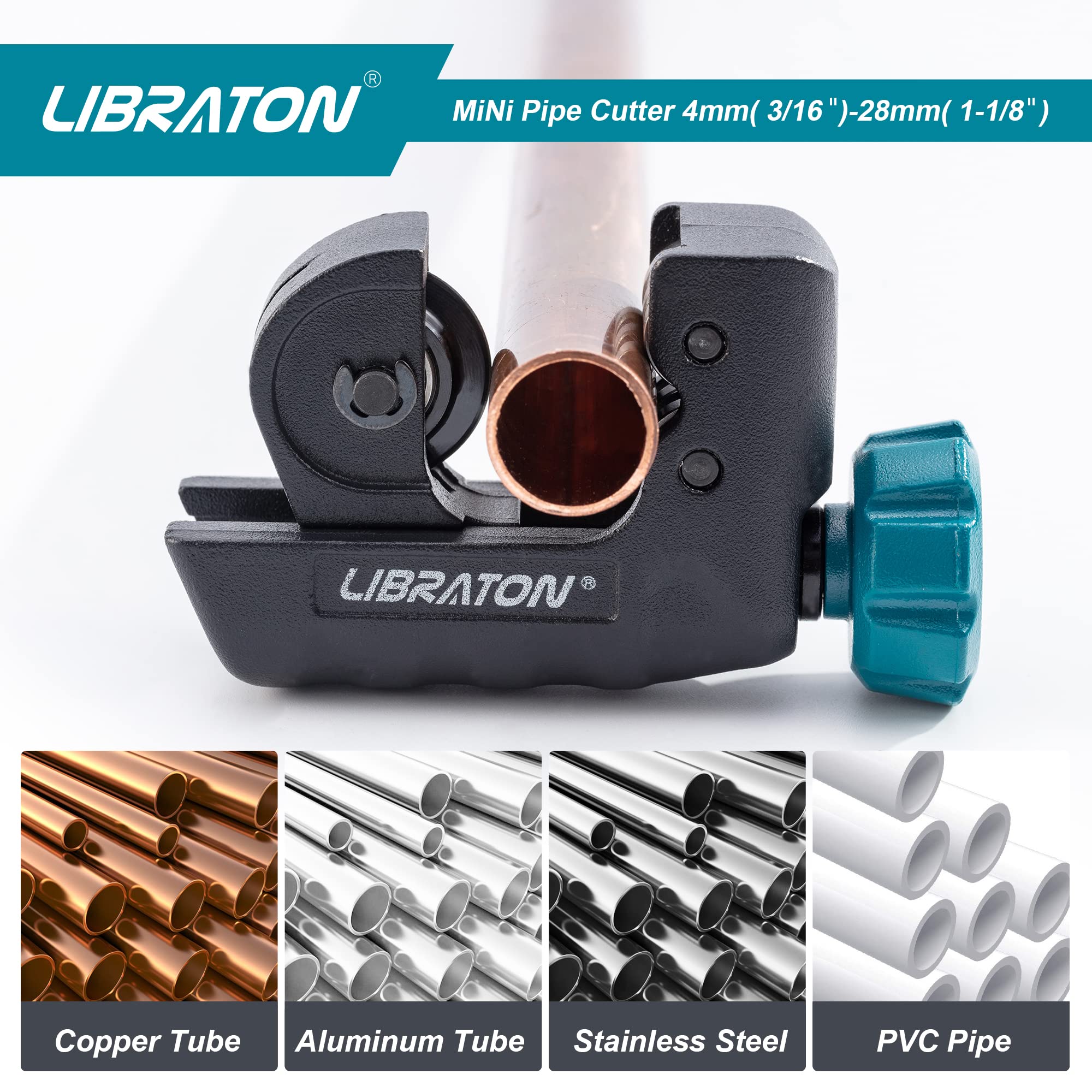 Libraton Tubing Cutter 3/16" to 1-1/8", Mini Tube Cutter, Copper Cutter, Heavy Duty Mini Pipe Cutter, Copper Tube Cutter with Deburring Tool for Copper Pipe, Aluminum Pipe, Thin Stainless Steel Pipe