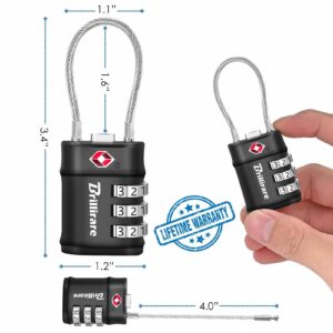 2 Pack TSA Approved Luggage Locks, Combination Travel Cable Lock, 3-Digit Waterproof Padlock, Zinc Alloy Outdoor Keyless Resettable Lock for Travel, Lockers, Bags, Backpack, Gym, Gate-by BRILLIRARE