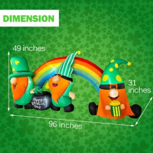 BLOWOUT FUN 8ft Inflatable St. Patrick's Day 3 Gnomes with Rainbow Decoration, LED Blow Up Lighted for Indoor Outdoor Holiday Art Decor Clearance