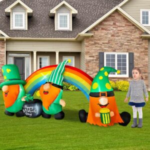 BLOWOUT FUN 8ft Inflatable St. Patrick's Day 3 Gnomes with Rainbow Decoration, LED Blow Up Lighted for Indoor Outdoor Holiday Art Decor Clearance