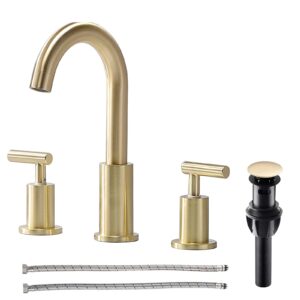 comllen 3 hole widespread brushed nickel bathroom faucet, modern 2 handle bathroom faucet for sink 8 inch laundry basin vanity faucet with pop-up drain and water supply lines