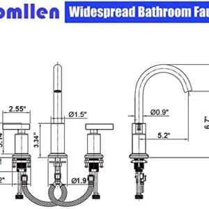 Comllen 3 Hole Widespread Brushed Nickel Bathroom Faucet, Modern 2 Handle Bathroom Faucet for Sink 8 Inch Laundry Basin Vanity Faucet with Pop-up Drain and Water Supply Lines