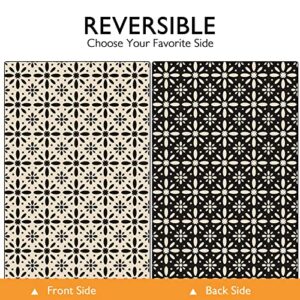 AOLEBA Reversible Outdoor Plastic Straw Rug Mat, 5'x8' Black and Beige Flower Area Rugs for Outdoor, Camping, RV, Patio, Picnic, Beach, Backyard, Deck, Trailer
