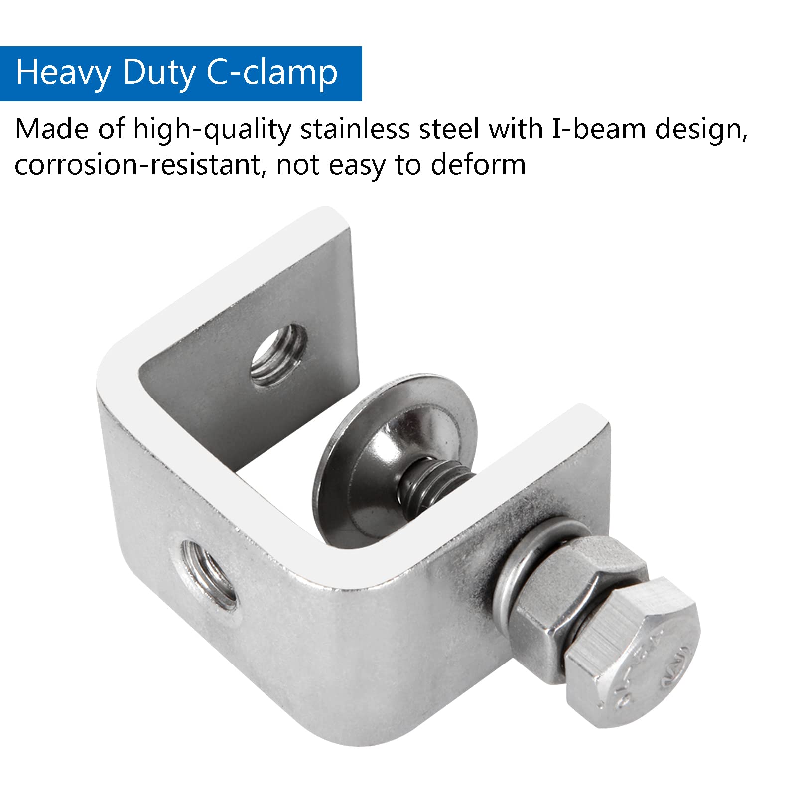 FVIEXE Small C Clamps, Heavy Duty C-Clamp 304 Stainless Steel with Stable Wide Jaw Opening & I Beam Design, Mini 1 Inch C Clamp, Desk Woodworking Clamp Tiger Clamp, Clamping Range 16-25mm