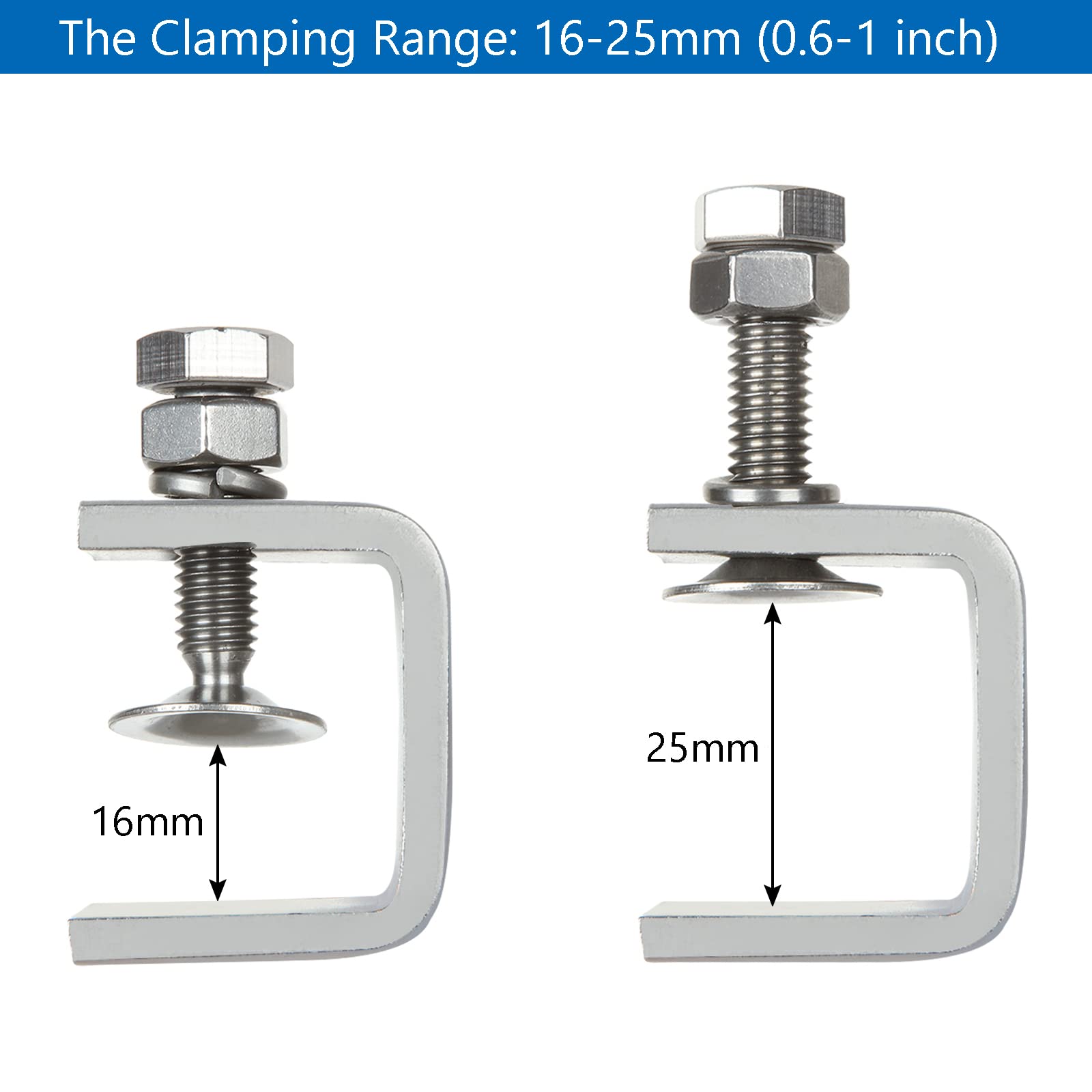 FVIEXE Small C Clamps, Heavy Duty C-Clamp 304 Stainless Steel with Stable Wide Jaw Opening & I Beam Design, Mini 1 Inch C Clamp, Desk Woodworking Clamp Tiger Clamp, Clamping Range 16-25mm