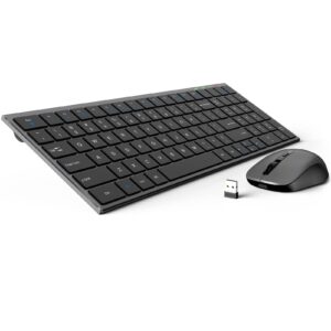 wireless keyboard and mouse, compact slim silent keyboard with number pad, low profile full size cordless quiet mouse keyboard combo for windows, pc, laptop (grey)