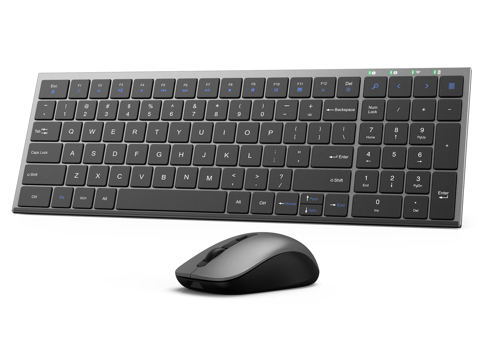 Wireless Keyboard and Mouse, Compact Slim Silent Keyboard with Number Pad, Low Profile Full Size Cordless Quiet Mouse Keyboard Combo for Windows, PC, Laptop (Grey)