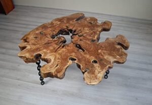 live edge olive tree amazing naturally form wood slab, big coffee table 86 x 75 cm (handmade)