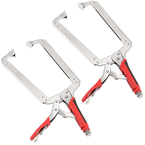 PINGEUI 2 PCS 18 Inch C Clamp Locking Pliers, Heavy Duty C Clamps with Swivel Pads and Rubber Handle Sleeve, Adjustable Welding Woodworking Tools, 7 Inch Max Jaw Opening