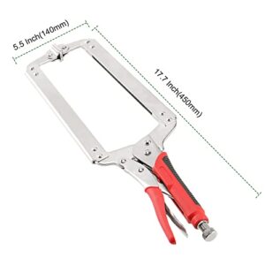 PINGEUI 2 PCS 18 Inch C Clamp Locking Pliers, Heavy Duty C Clamps with Swivel Pads and Rubber Handle Sleeve, Adjustable Welding Woodworking Tools, 7 Inch Max Jaw Opening